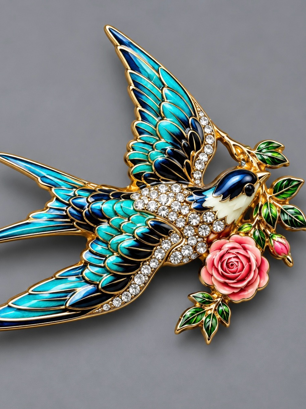 Beautiful Enamel Swallow brooch #cz430